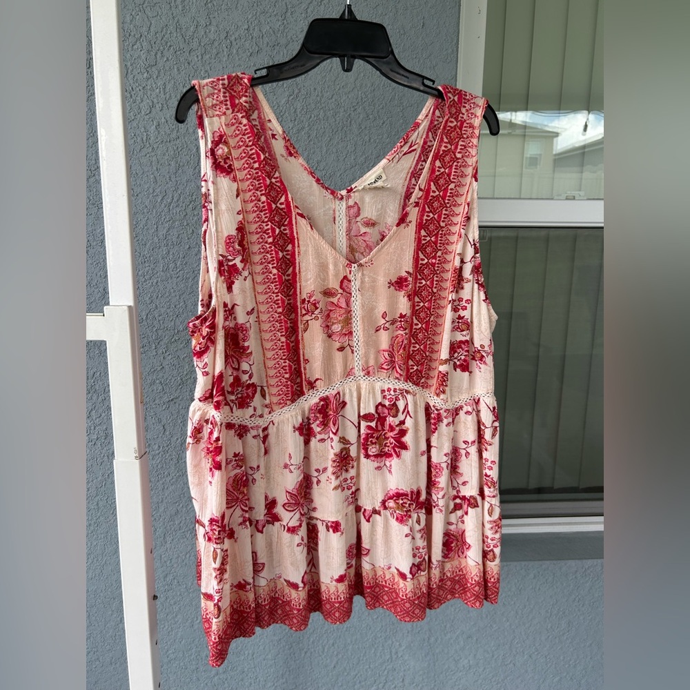 Sky And Sand Sleeveless Boho Flowy Floral Babydoll Top Size 1X